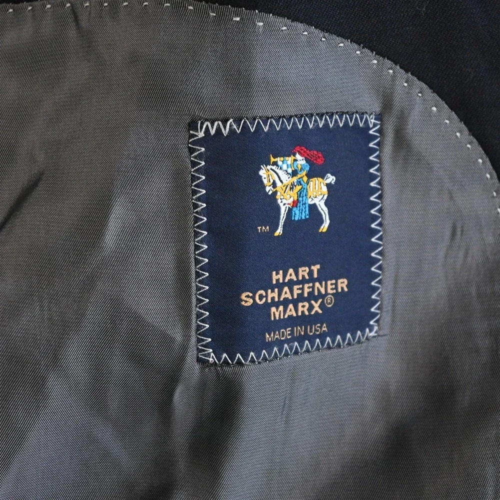 Hart‎ Shaffner Marx 48L Black Wool USA Made Mens Blazer Suit Jacket Sport Coat